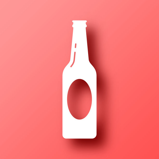 啤酒瓶。图标在红色背景与阴影图片下载