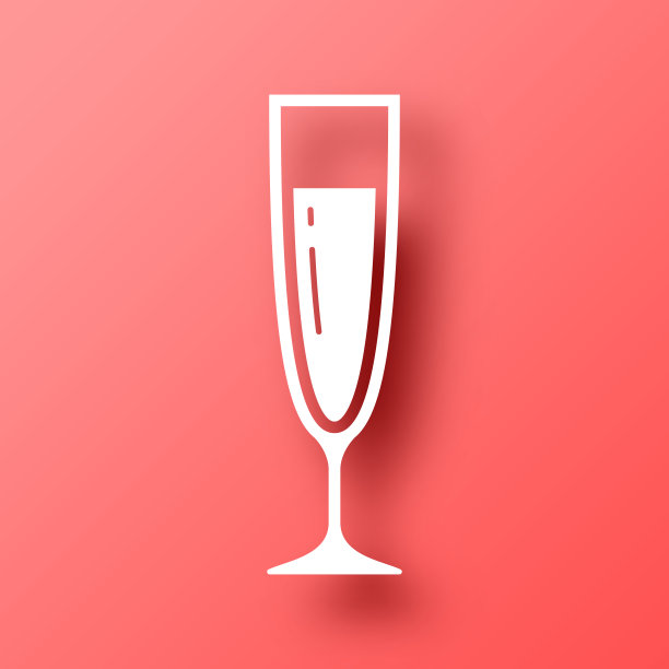 一杯香槟。图标在红色背景与阴影图片下载
