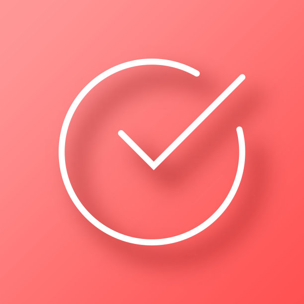 复选标记。图标在红色背景与阴影图片下载