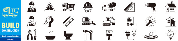 构建线图标集合矢量插图图片下载