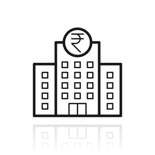 有印度卢比标志的银行。白色背景上反射的图标图片下载