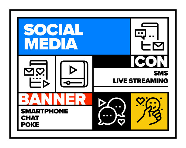 社交媒体线性图标集和banner设计图片下载