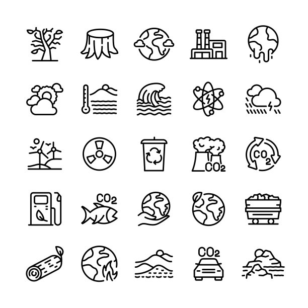 全球变暖矢量插画，可编辑描边，简约图标集图片下载