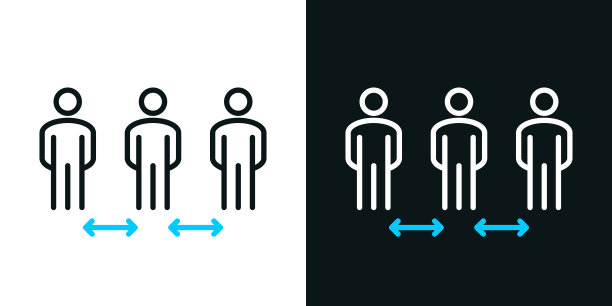 社会距离。黑色或白色背景上的双色线条图标-可编辑笔触图片下载