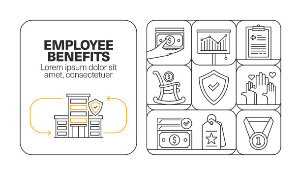 员工福利横幅线图标集设计图片下载