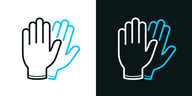 橡胶防护手套。黑色或白色背景上的双色线条图标-可编辑笔触图片下载