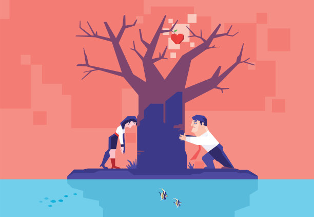 一对夫妇倚在光秃秃的树上，心悬在树上图片下载