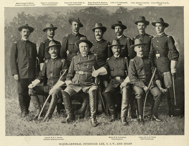 菲茨休·李将军和参谋，美国陆军军官，在美西战争期间，军事史图片下载