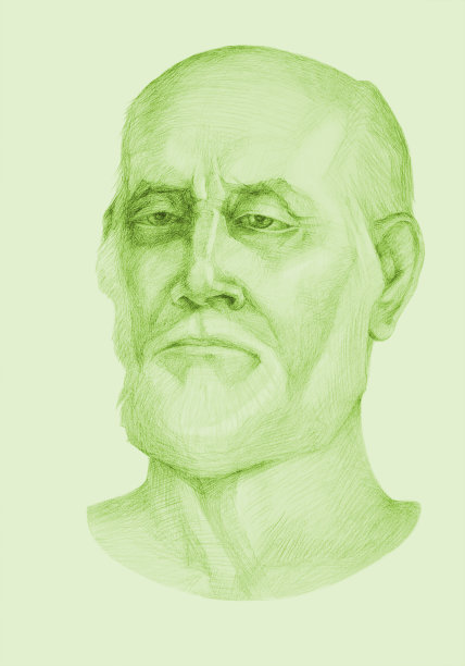 插图铅笔画的一个老人的肖像与灰色的胡子在绿色图片下载