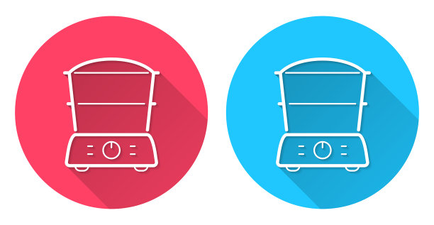 食物的轮船。圆形图标与长阴影在红色或蓝色的背景图片下载