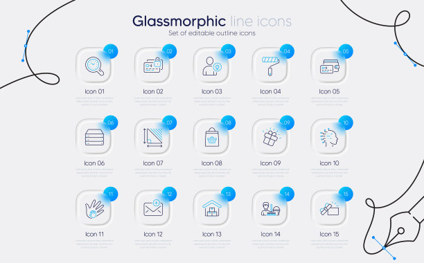 一套新的卡片邮件和用户的想法线图标图片下载