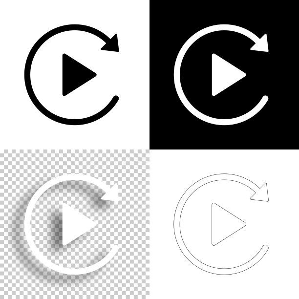 重播。图标设计。空白，白色和黑色背景-线图标图片下载