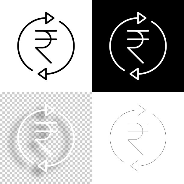 兑换和转账印度卢比。图标设计。空白，白色和黑色背景-线图标图片下载