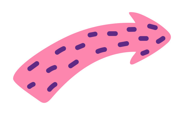 矢量彩色卡通俏皮的粉红色和紫色斑点箭头指针。抽象动态箭头标志的信息图表设计和演示模板。孩子气的纹理箭头与点在时尚的风格。图片下载