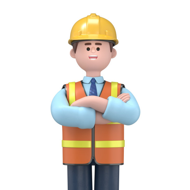 男工程师欧文双臂交叉的特写肖像。白色背景的3D渲染。图片下载