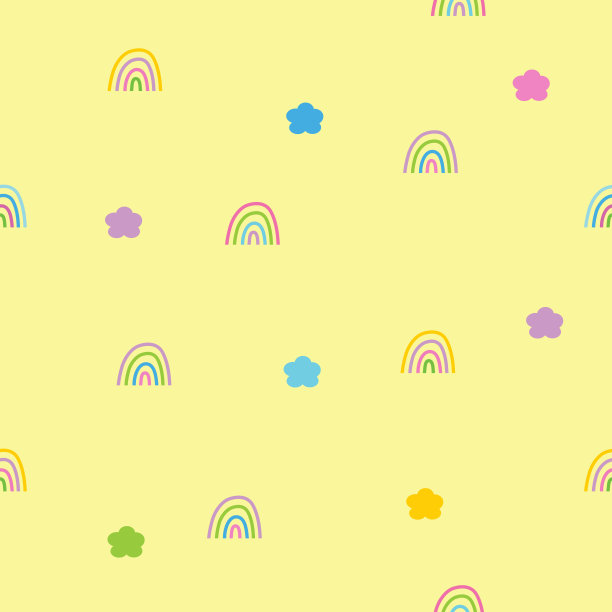彩虹与小云无缝图案背景-黄色背景图片下载