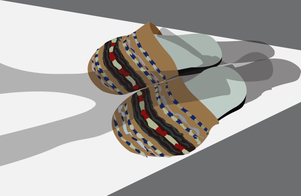 敞开的门前有拖鞋的影子，一个男人的影子倒在拖鞋上图片下载