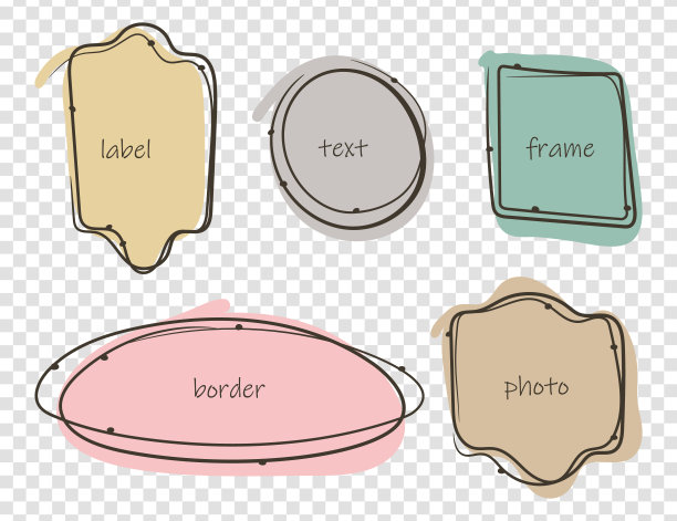 框架，边界和方格横幅集。手绘墨画画笔涂鸦线条笔画和填充，色彩缤纷的调色板。圆形花环，正方形几何形状，文字空间背景图片下载