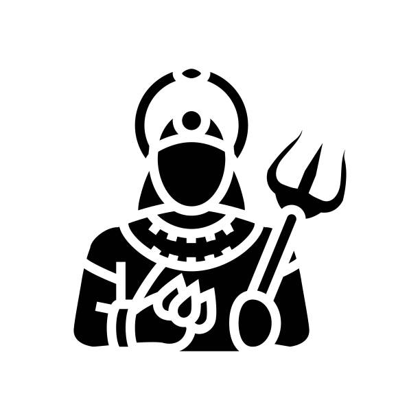 杜尔加三叉戟三叉符号图标矢量插图图片下载