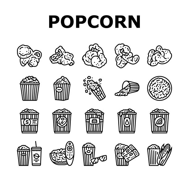 爆米花玉米流行电影图标集矢量图片下载