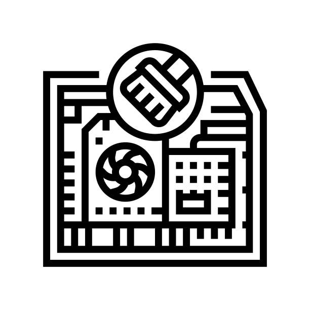 PC清洁维修电脑线性图标矢量插图图片下载