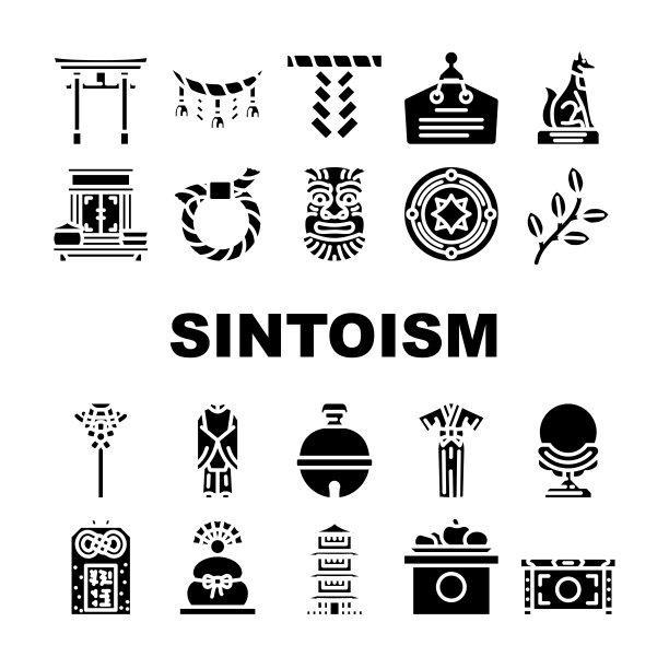 日本神道教神社旅游图标集向量图片下载