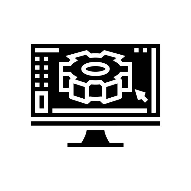 数字制造工程师字形图标矢量插图图片下载