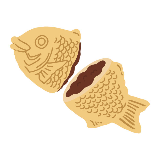 用巧克力酱切成两半的手绘太烧彩色插图。图片下载