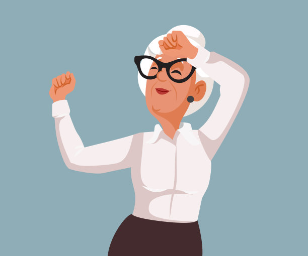 快乐开朗的老年妇女跳舞自己矢量卡通插图图片下载