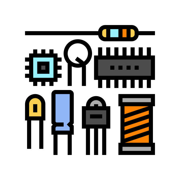 电子元件制造工程师彩色图标矢量插图图片下载