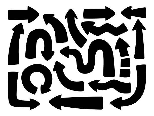 矢量集的手绘黑色箭头指针。演示模板的轮廓箭头标志的说明。收集涂鸦箭头的信息图表设计。图片下载