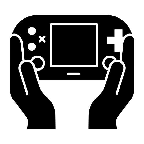 手柄握在手上，图标坚实。手柄在武器矢量插图孤立的白色。游戏字形风格的设计和应用程序。图片下载