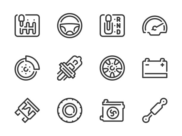 汽车零件和车辆维修矢量线图标。图片下载