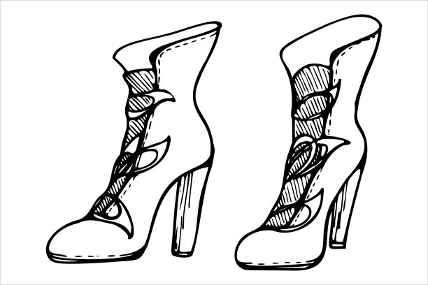 手绘墨水矢量高跟鞋时尚靴子的妇女。素描插画廓形线条艺术鞋履，风格、时尚。孤立的物体，轮廓。设计商店，标志，印刷品，网站，卡片，小册子图片下载