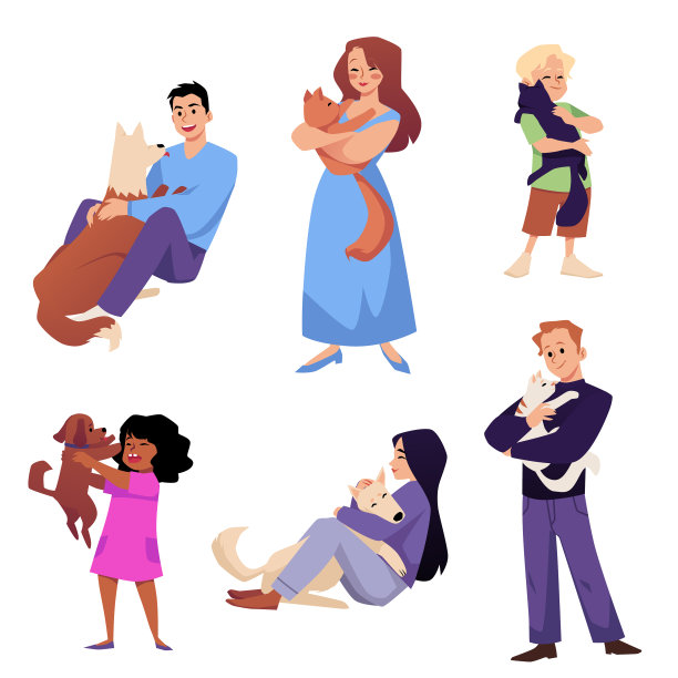 一组孩子和大人抱着猫和狗的照片图片下载