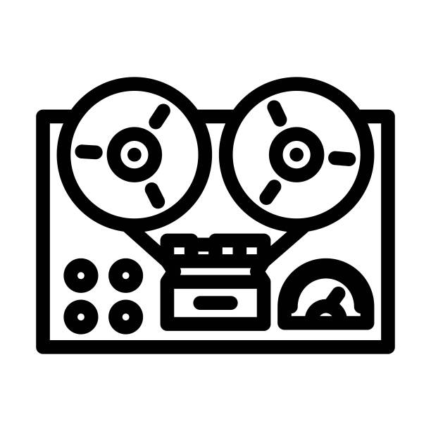 复古音乐唱片机磁带线条图标图片下载