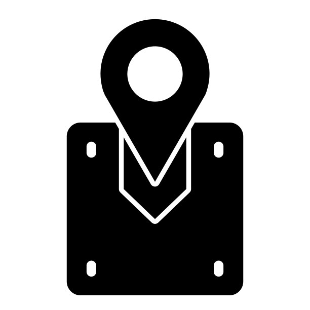 包裹位置实心图标：货物位置矢量图，白色背景地图图钉与盒子图片下载