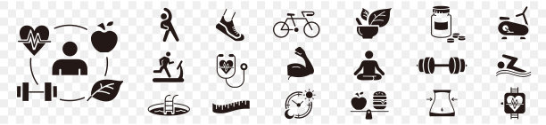 健康的生活方式可编辑线图标健康放松健康锻炼瑜伽水疗饮食健康收集。图片下载