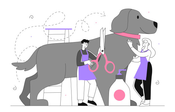 理发店狗向量线概念图片下载