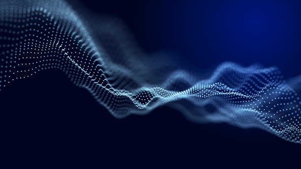 未来主义模式的圆点在波浪中平稳移动。抽象技术网页横幅。背景3d网格。3 d渲染。图片下载