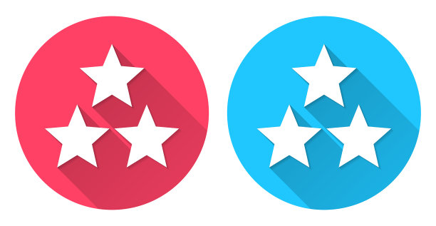 三颗星。圆形图标与长阴影在红色或蓝色的背景图片下载