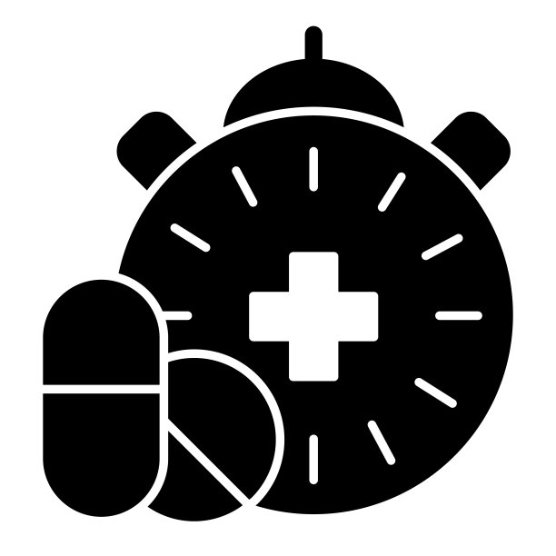 用药时间图标：药丸和时钟矢量图，适用于APP图片下载