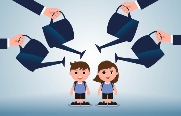 新学年开始了，对孩子成长的咨询和预期，对家庭或学校教育的咨询，学习新事物的咨询，父母拿着水壶给孩子浇水的手图片下载