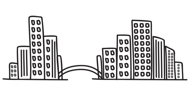 城市天际线数字艺术线城市创建，绘制在黑白背景图片下载