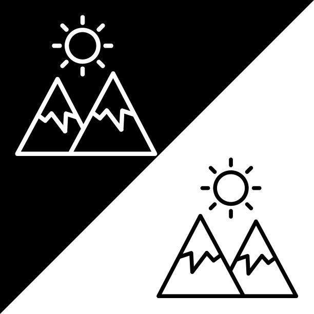 山矢量图标，线性风格的图标，从农业图标集合，在黑白背景上隔离。图片下载