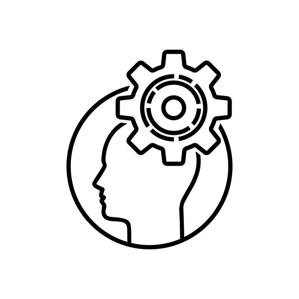 侧视图头部或轮廓像问题解决方案图标。平面线性趋势现代反射标志图形轮廓设计孤立在白色背景。抽象分析或效率符号的概念图片下载