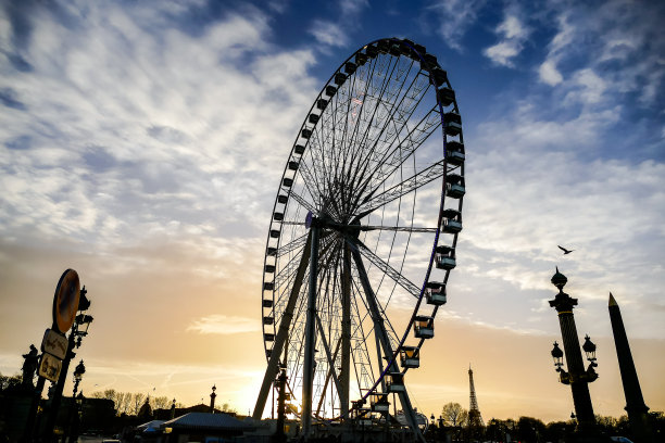 摩天轮在协和飞机的位置，照片是巴黎大都会美丽的全景图片下载