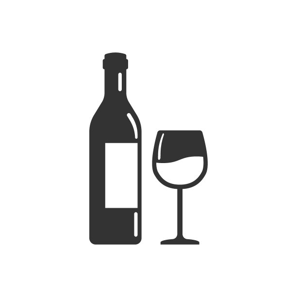 扁平风格的红酒瓶和酒杯图标图片下载