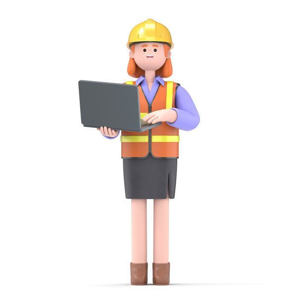 3D插图的女工程师Pam与ok手势显示业务图表在屏幕笔记本电脑。卡通人物肖像与ok标志，在办公室工作和分析信息图表，白色背景的3D渲染。图片下载