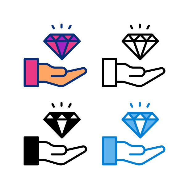 价值图标在4种风格的平面，线条，字形和双色图片下载